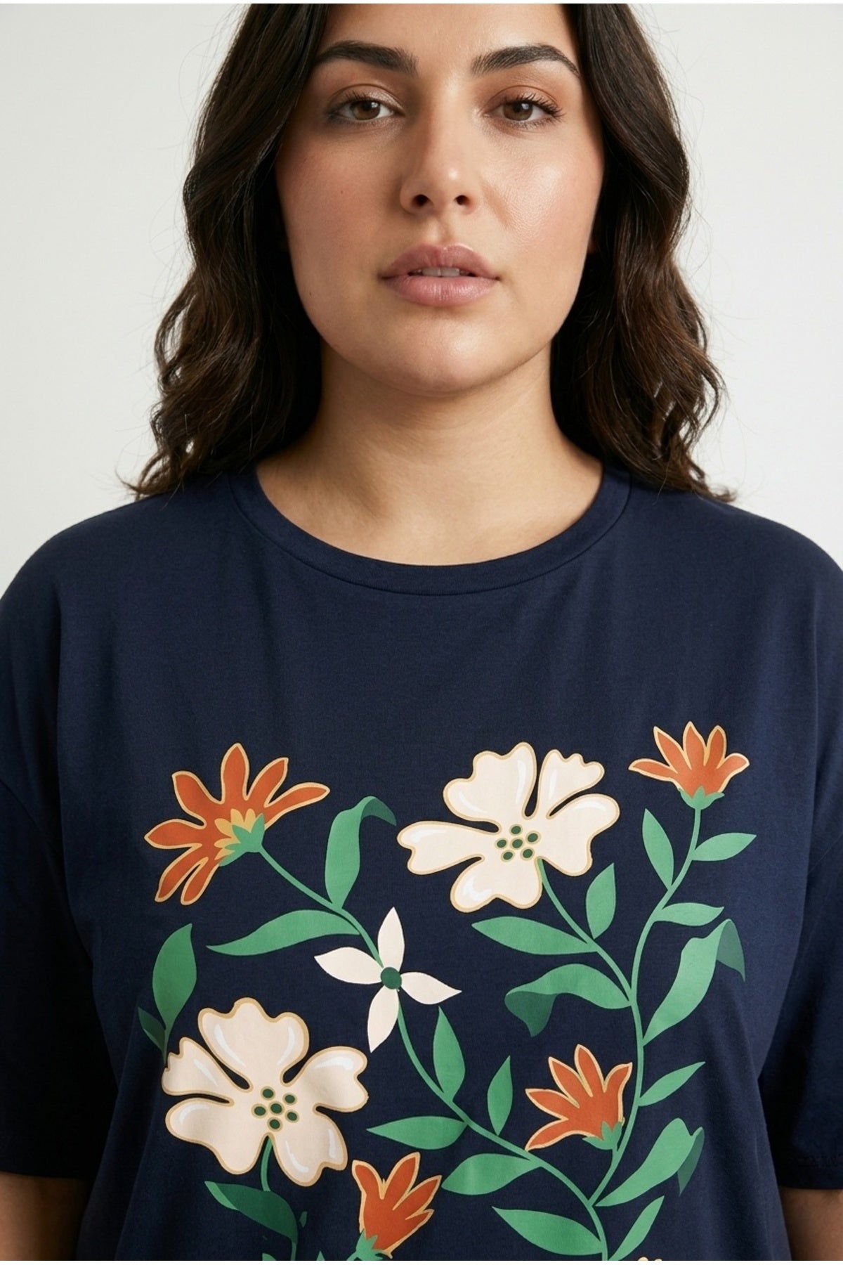 Plus Size Crew Neck Short Sleeve Floral Print T-shirt