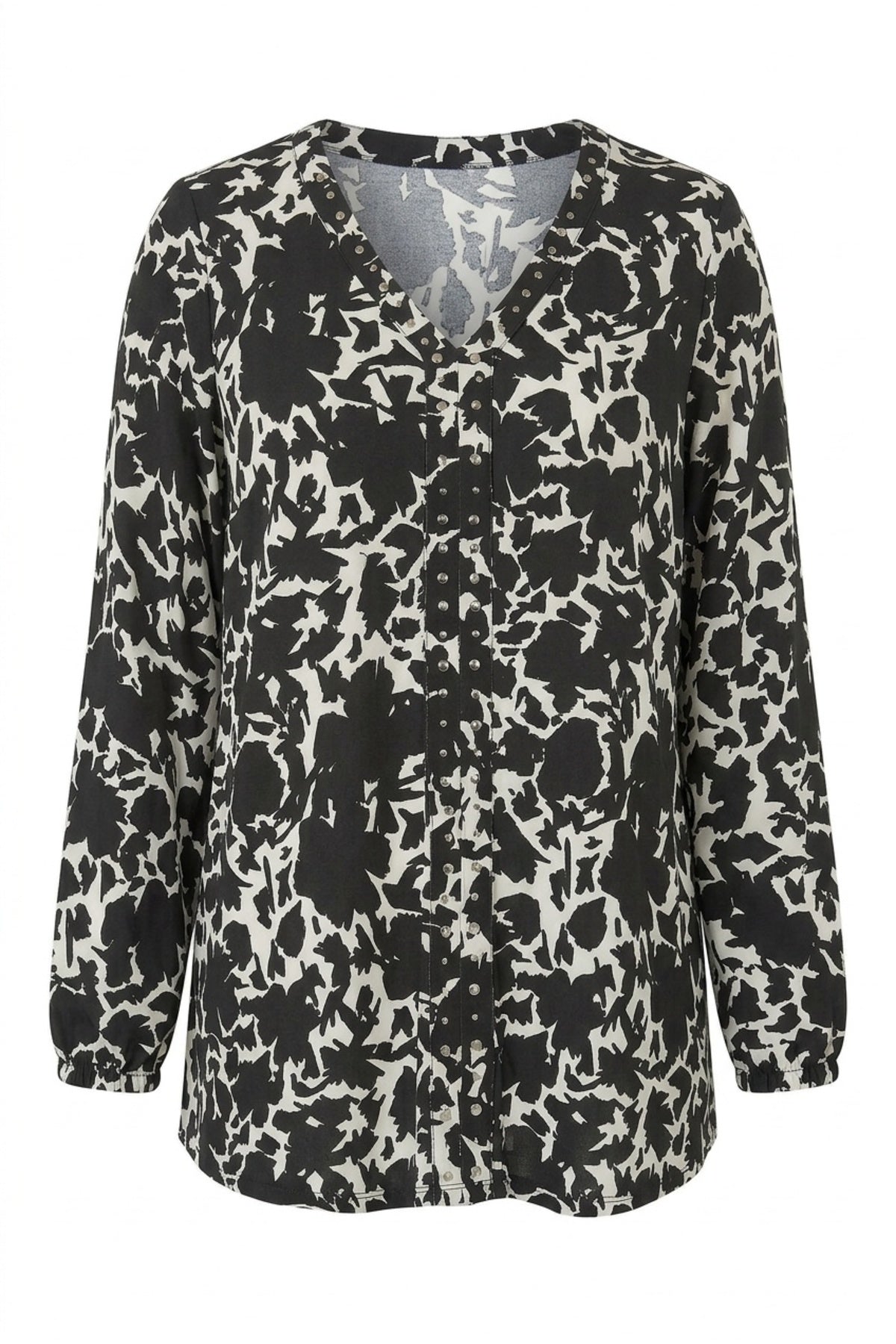 Plus Size Black Abstract Patterned Embellished Blouse