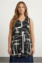 Plus Size V-Neck Sleeveless Draped Patterned Stretchy Blouse