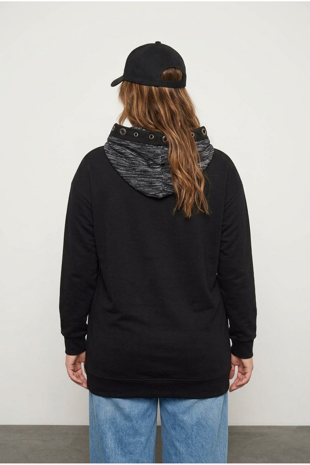 Plus Size Long Sleeve Patterned Hooded Pocketed Sweatshirt