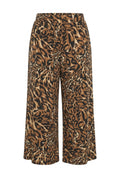 Plus Size Elastic Waist Wide Leg Leopard Print Pocketed Trousers
