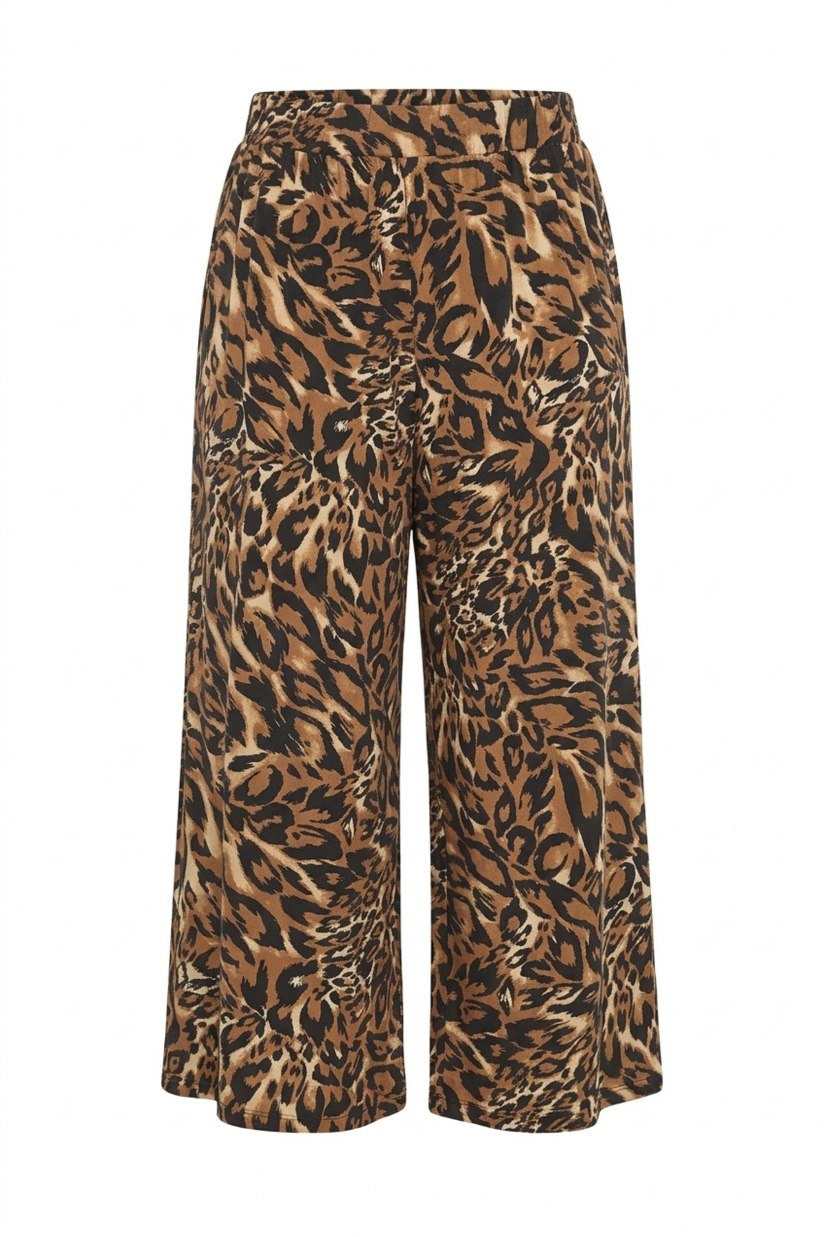 Plus Size Elastic Waist Wide Leg Leopard Print Pocketed Trousers