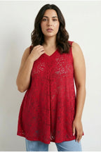 Plus Size V-Neck Sleeveless Unlined Lace T-shirt