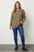 Plus Size Crew Neck Orange Leopard Print Plush Sweater