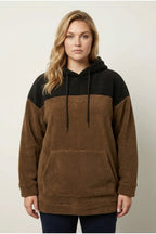 Plus Size Long Sleeve Hooded and Pocketed Plush Sweatshirt