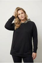 Plus Size Long Sleeve Pocketed Side Slit Patterned Hooded Sweatshirt