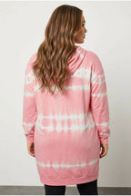 Plus Size Batik Patterned Longline Pocketed Hooded Sweatshirt
