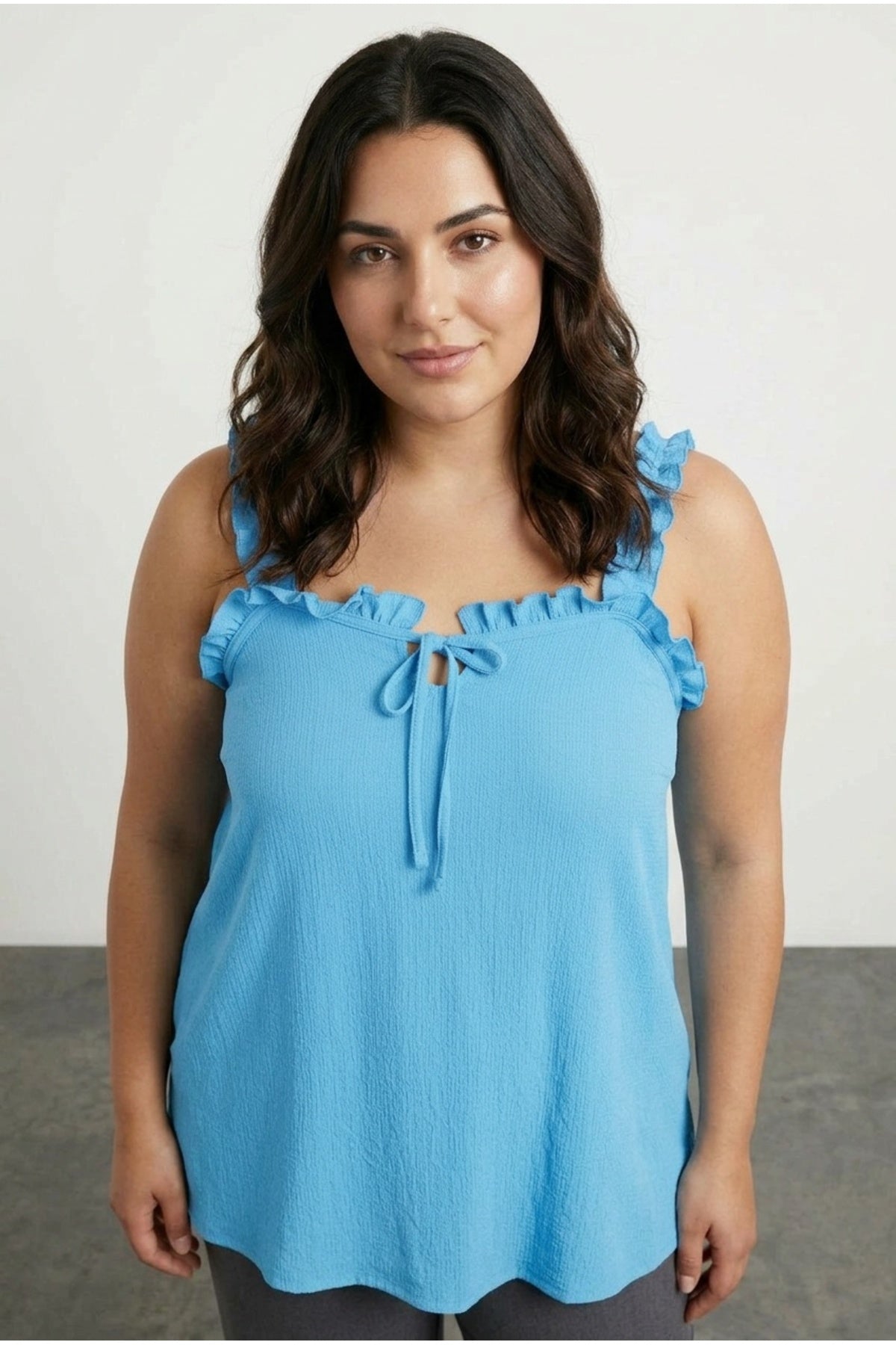 Tie-Front Ruffled Strappy Blouse