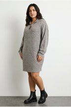 Plus Size V-Neck Long Sleeve Plush Fabric Midi Dress