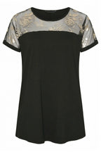 Plus Size Crew Neck Short Sleeve Sheer Neck Blouse