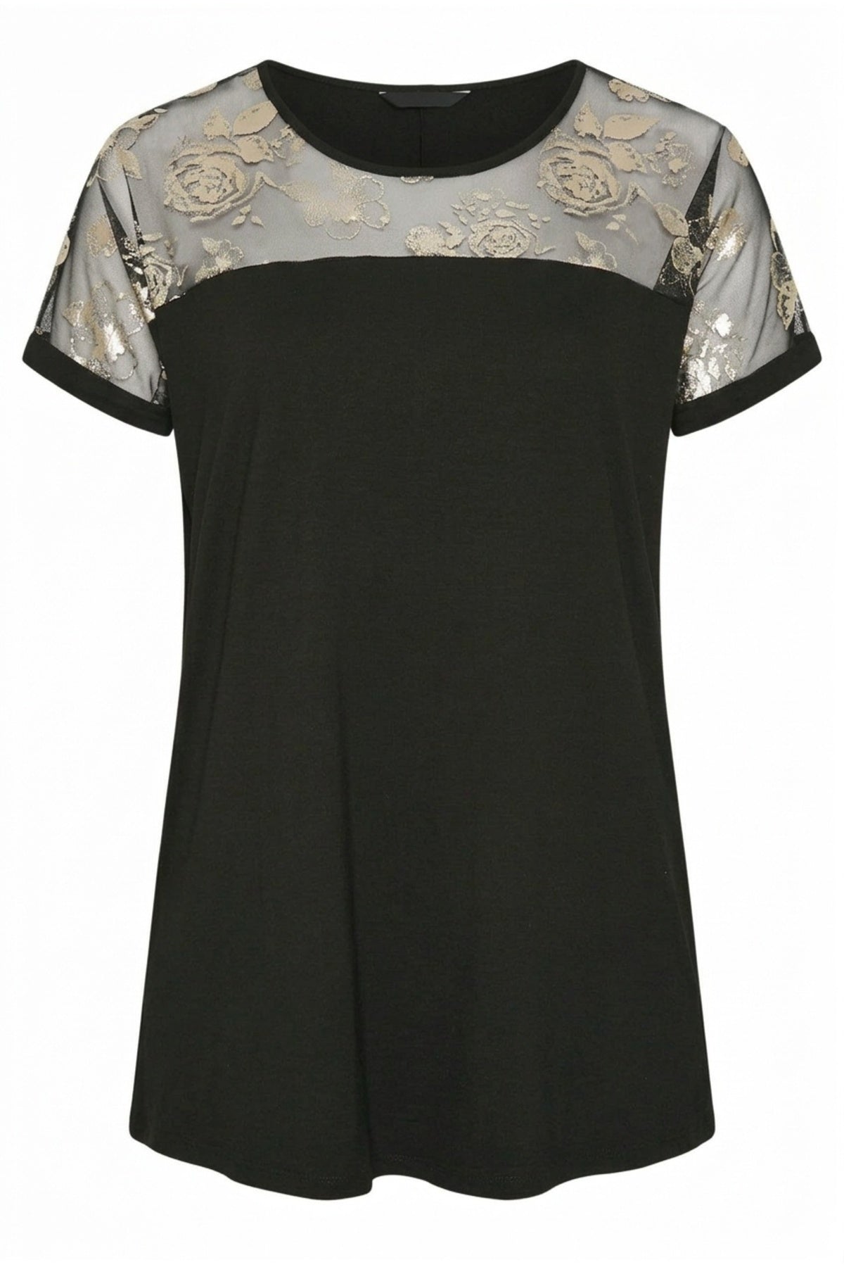 Plus Size Crew Neck Short Sleeve Sheer Neck Blouse