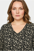 Plus Size V-Neck Floral Print Long Sleeve Short Dress