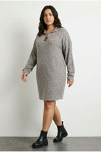 Plus Size V-Neck Long Sleeve Plush Fabric Midi Dress