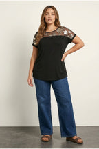 Plus Size Crew Neck Short Sleeve Sheer Neck Blouse
