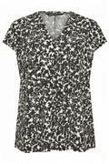 Plus Size V-Neck Floral Patterned Short Sleeve Blouse