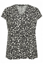 Plus Size V-Neck Floral Patterned Short Sleeve Blouse