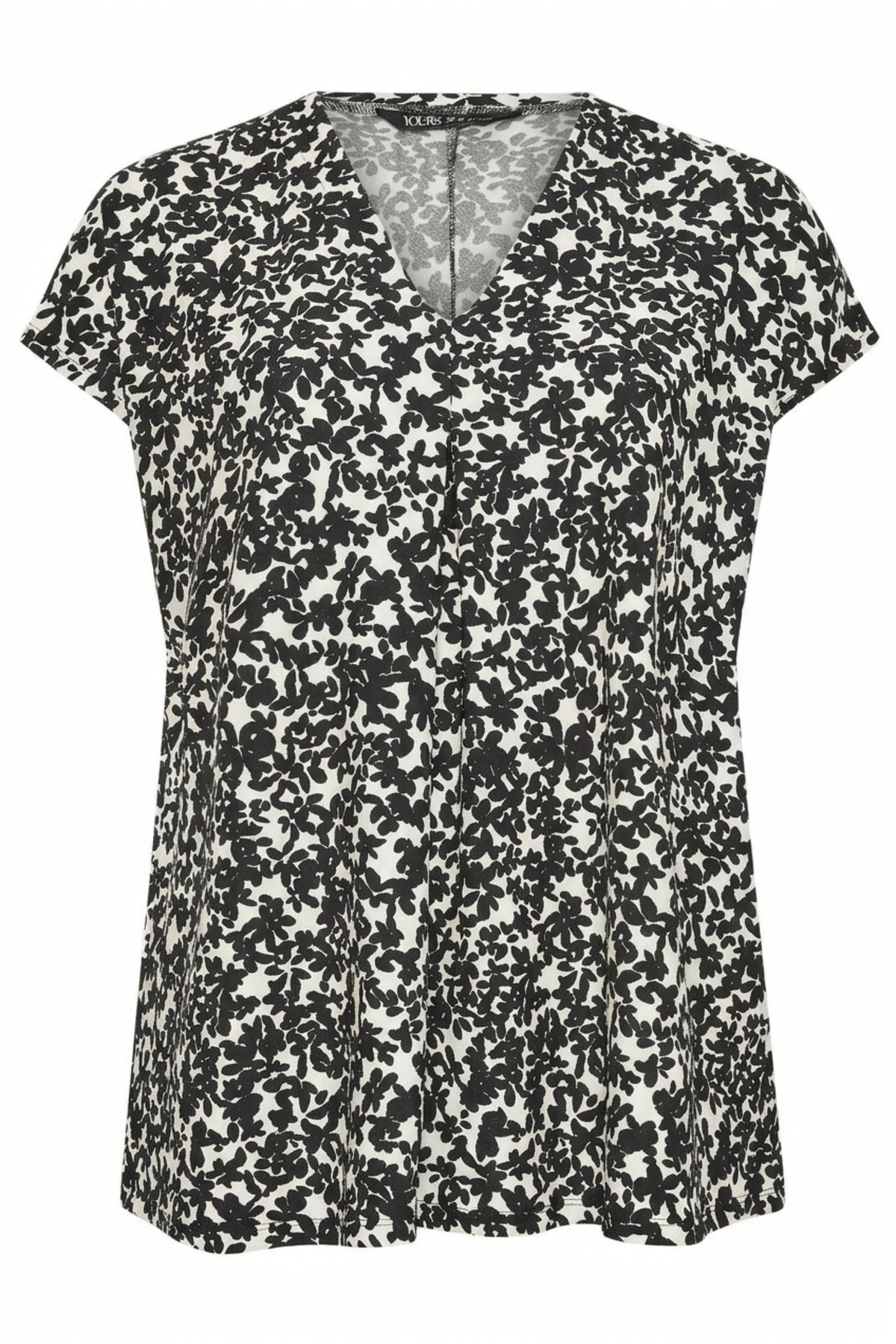 Plus Size V-Neck Floral Patterned Short Sleeve Blouse