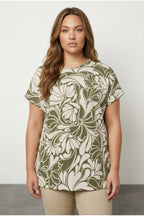 Plus Size Crew Neck Short Sleeve Patterned Blouse