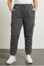 Plus Size Elastic Waist and Cuffed Pocketed Cargo Jogger Pants