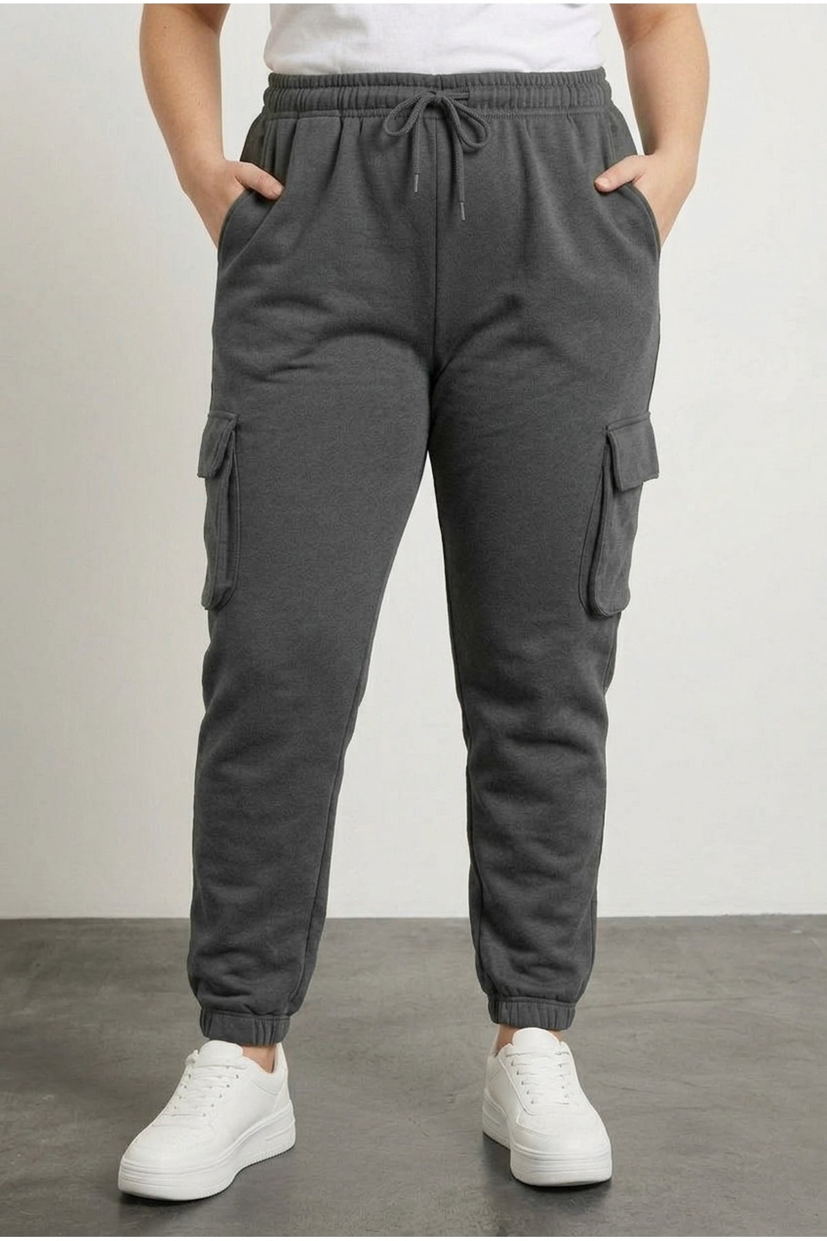 Plus Size Elastic Waist and Cuffed Pocketed Cargo Jogger Pants