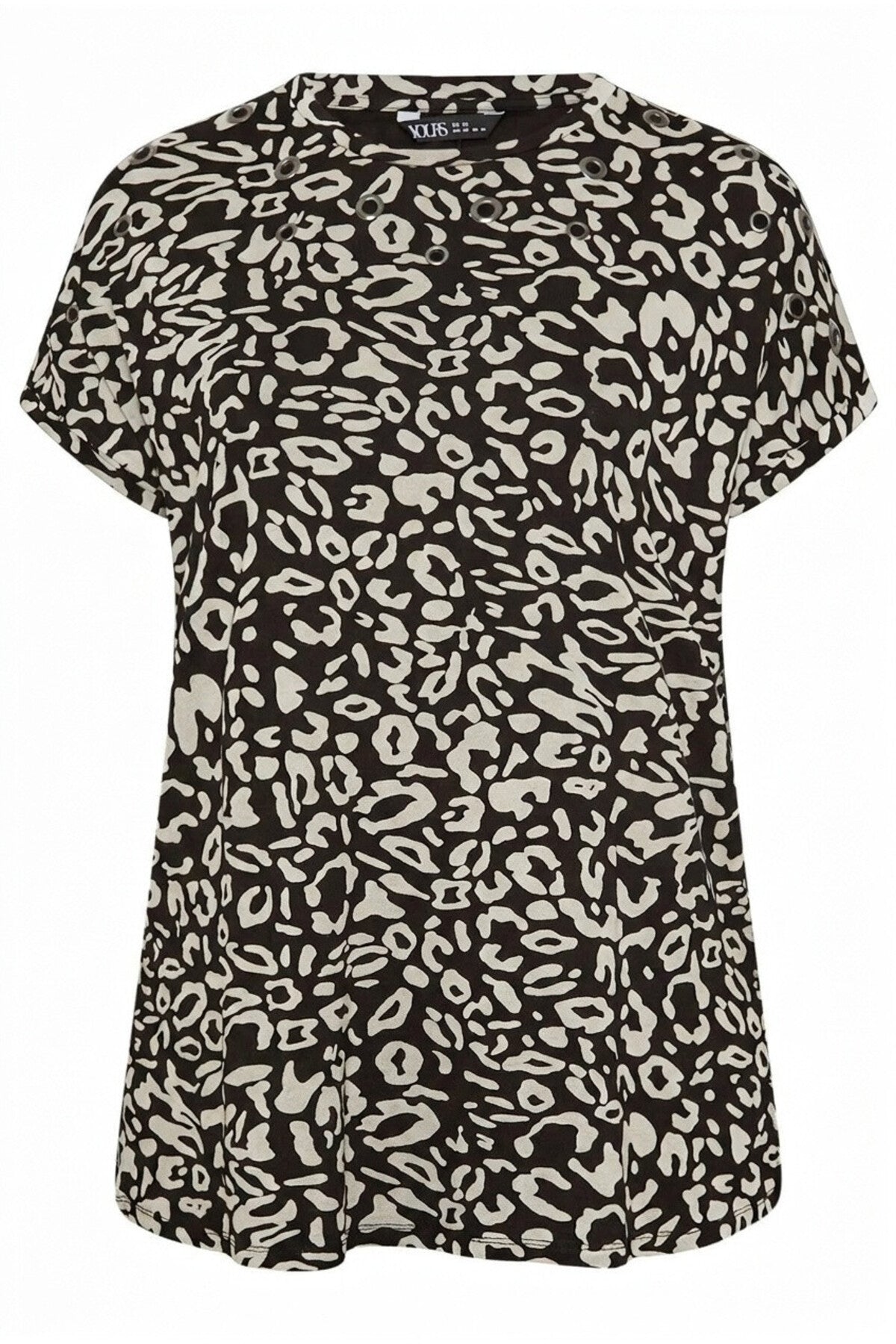 Plus Size Crew Neck Eyelet Detailed Patterned T-shirt