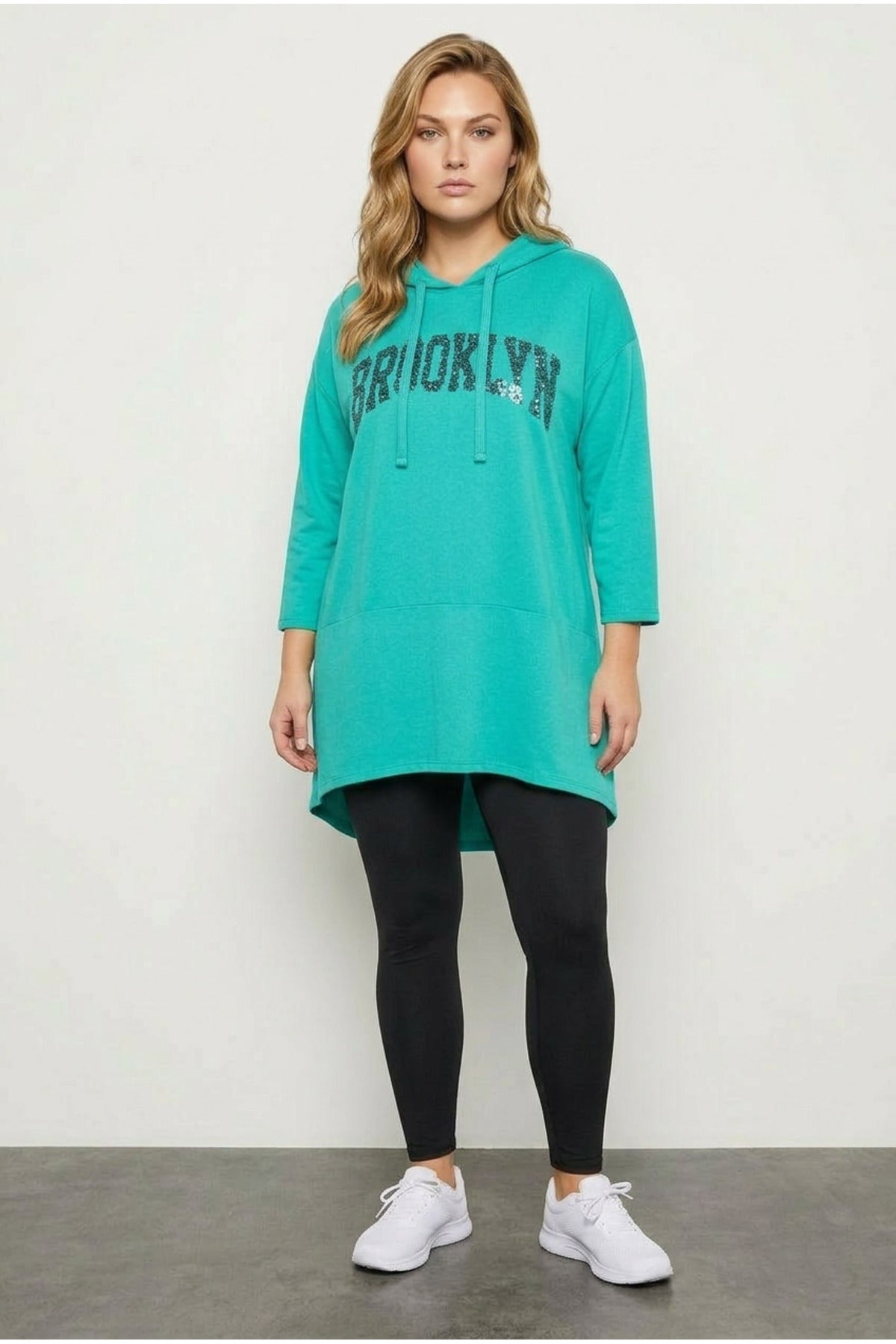 Plus Size Long Sleeve Hooded Sequin Tunic