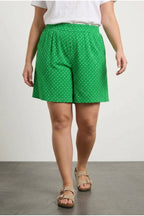 Plus Size Pocketed Crinkled Fabric Polka Dot Shorts