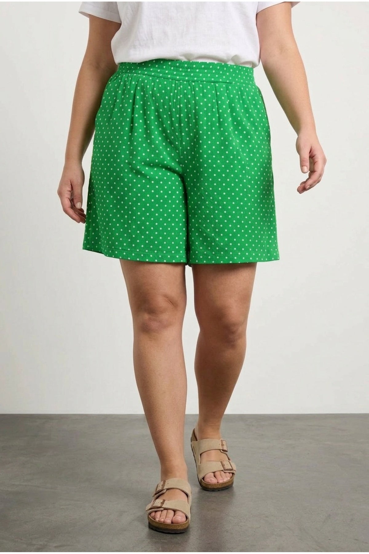Plus Size Pocketed Crinkled Fabric Polka Dot Shorts