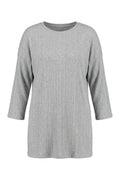 Plus Size Crew Neck Half Sleeve Slit Ribbed Thin Blouse