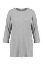 Plus Size Crew Neck Half Sleeve Slit Ribbed Thin Blouse