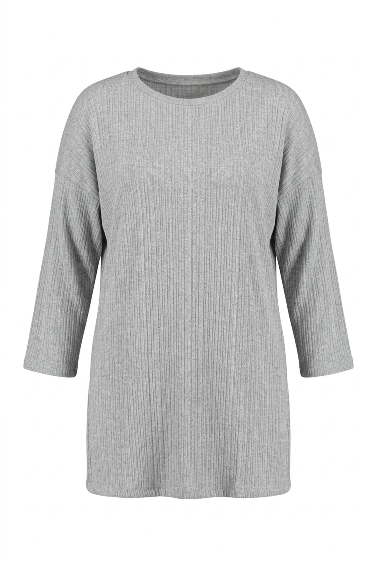 Plus Size Crew Neck Half Sleeve Slit Ribbed Thin Blouse