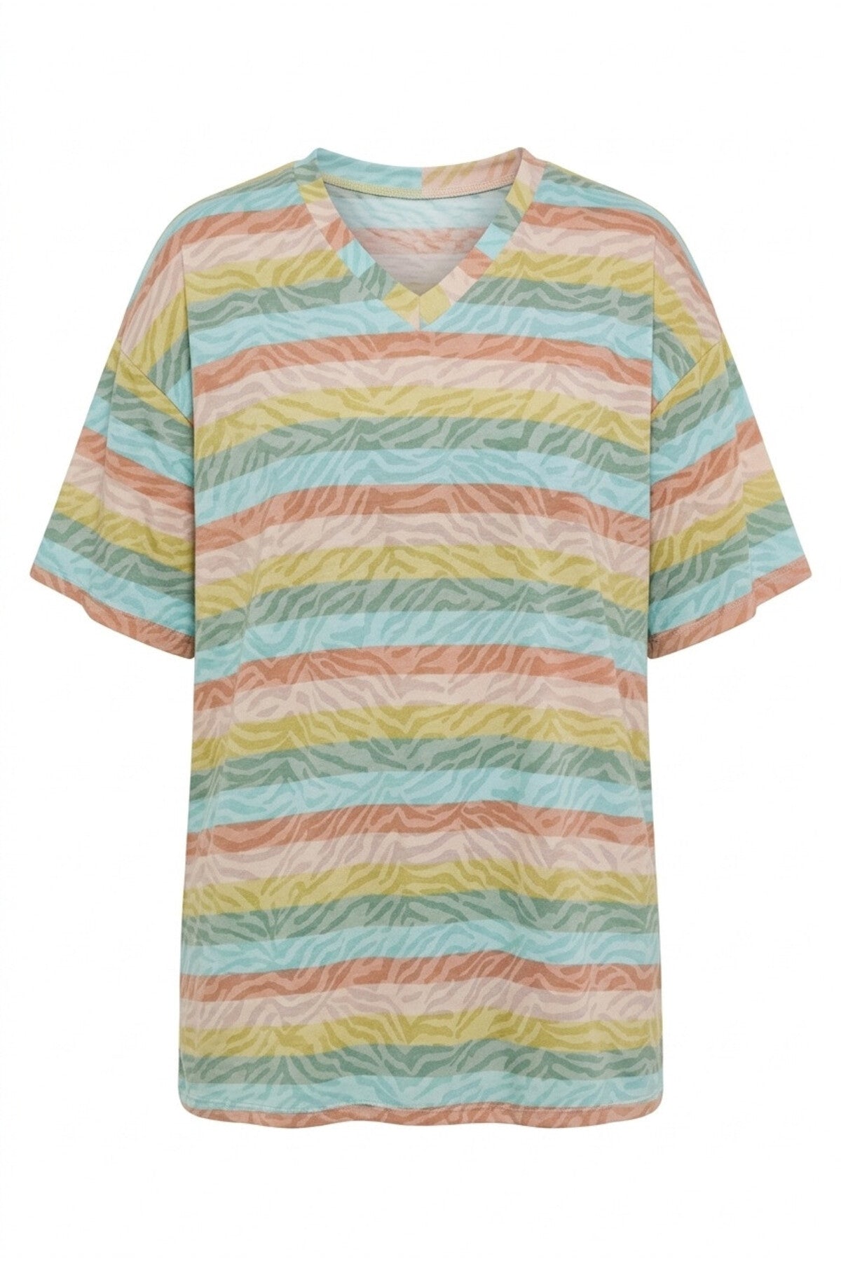 Plus Size V-Neck Striped Zebra Print T-shirt