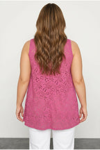 Plus Size Crew Neck Lace Detailed Unlined Sleeveless Blouse