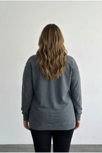 Plus Size Crew Neck Printed Sequin Detailed Washed Sweatshirt