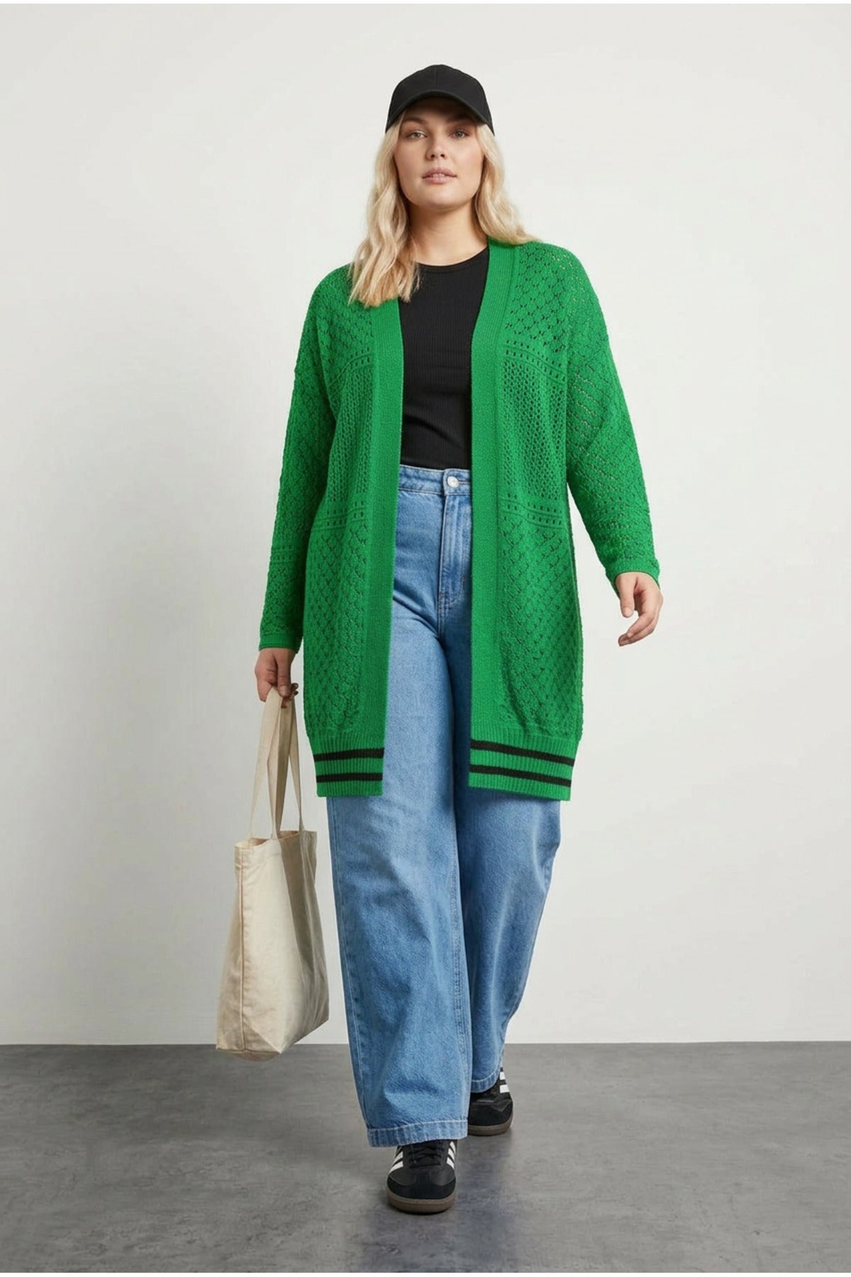 Plus Size Long Sleeve Open Front Long Lace Cardigan