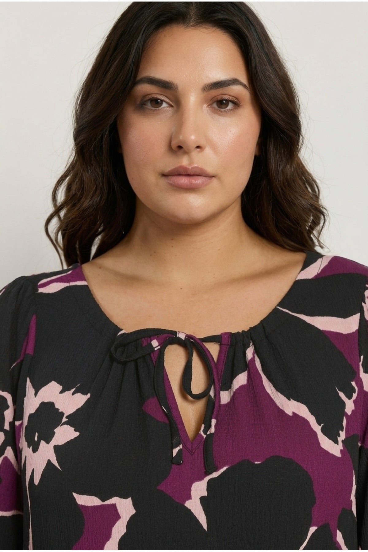 Plus Size V-Neck Long Sleeve Crinkle Fabric Maxi Dress