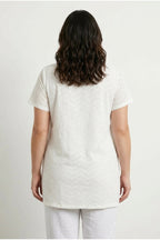 Plus Size Crew Neck Short Sleeve Zigzag Patterned Unlined Long T-shirt