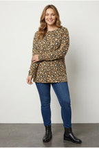 Plus Size Crew Neck Orange Leopard Print Plush Sweater