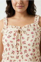 Plus Size Floral Print Crinkle Fabric Square Neck Sleeveless Blouse