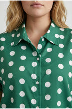 Plus Size Button-Front Short Sleeve Polka Dot Patterned Shirt