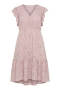 Plus Size V-Neck Short Sleeve Lace Detailed Ruffled Sleeve Lined Mini Dress