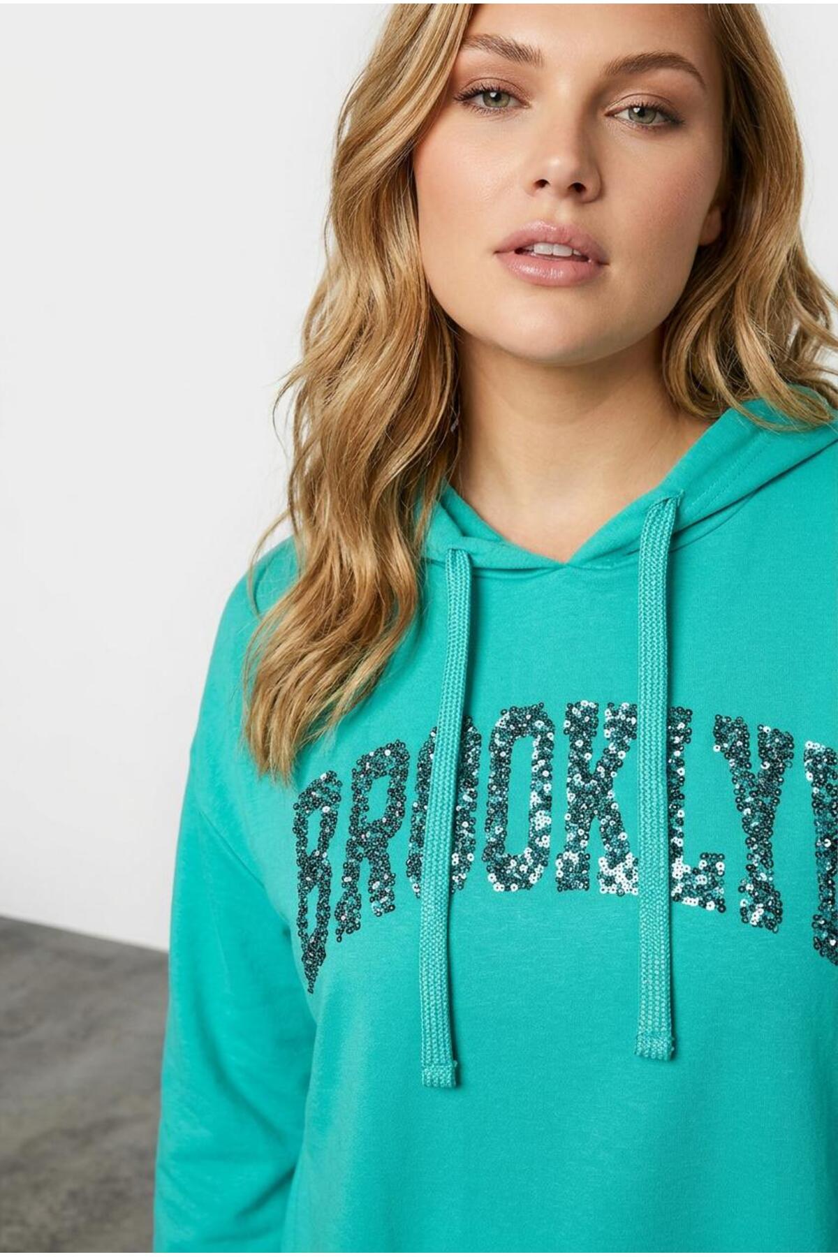 Plus Size Long Sleeve Hooded Sequin Tunic