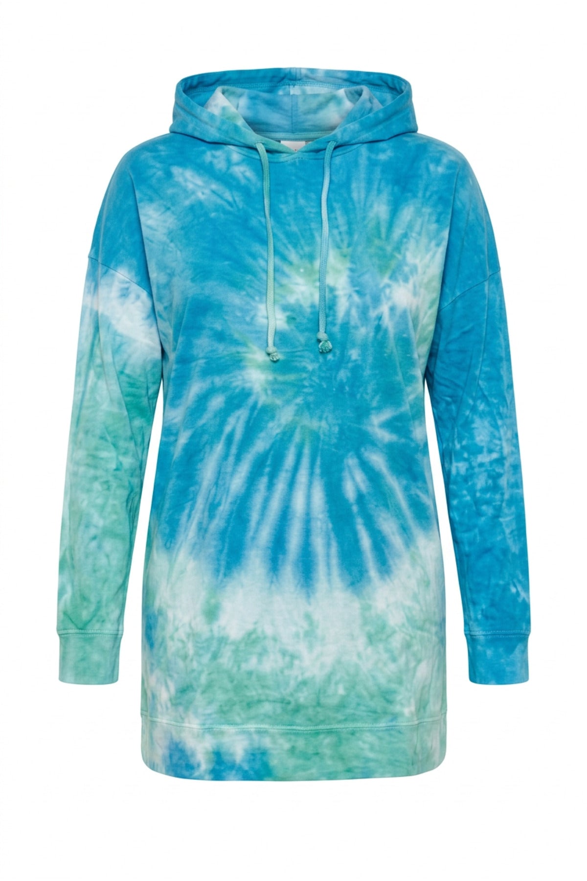 Plus Size Hooded Long Sleeve Lightweight Tie-Dye Patterned Sweatshirt