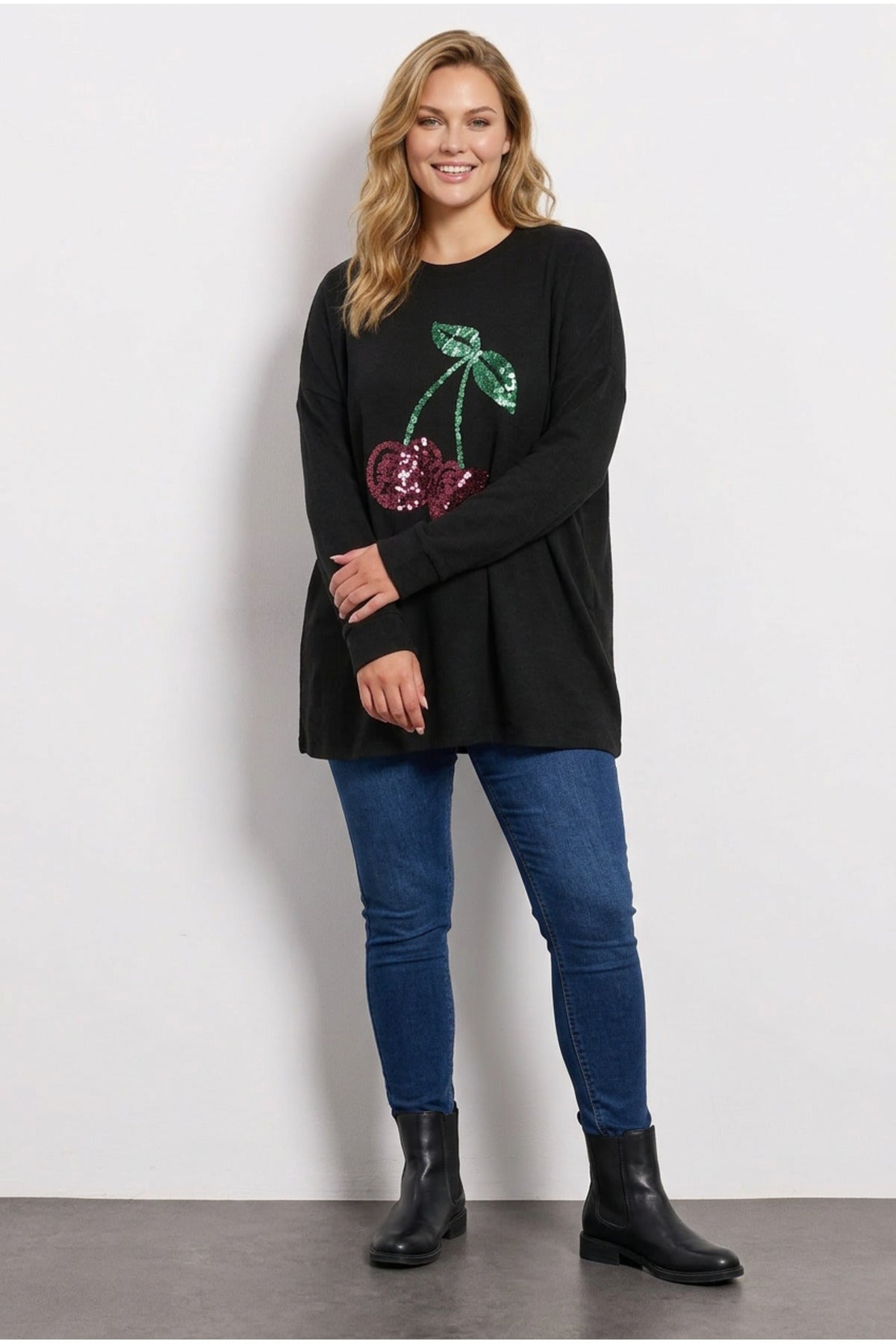 Plus Size Long Sleeve Crew Neck Sequin Tunic