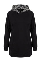 Plus Size Long Sleeve Hooded Kangaroo Pocket Side Slit Sweatshirt