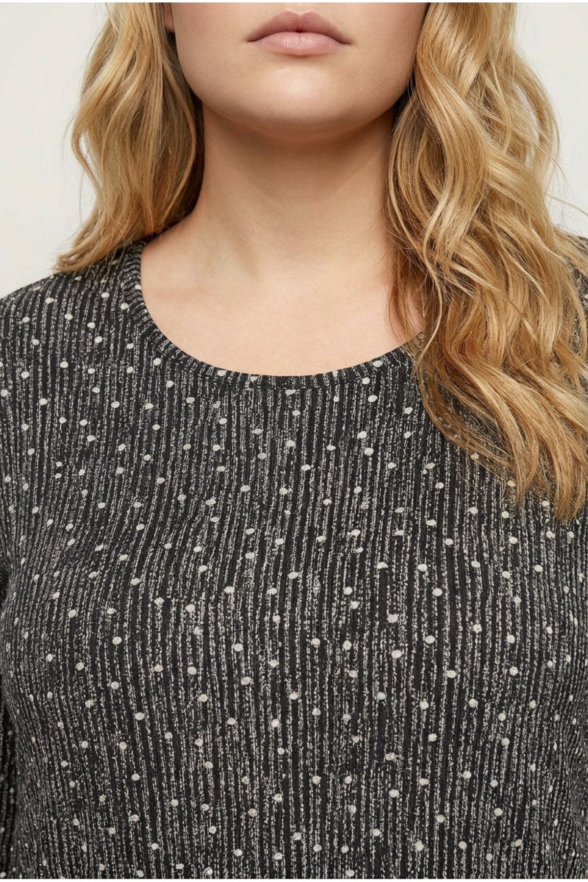 Plus Size Open Shoulder Detailed Polka Dot Half Sleeve Blouse
