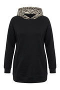 Plus Size Long Sleeve Pocketed Side Slit Patterned Hooded Sweatshirt