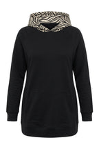 Plus Size Long Sleeve Pocketed Side Slit Patterned Hooded Sweatshirt