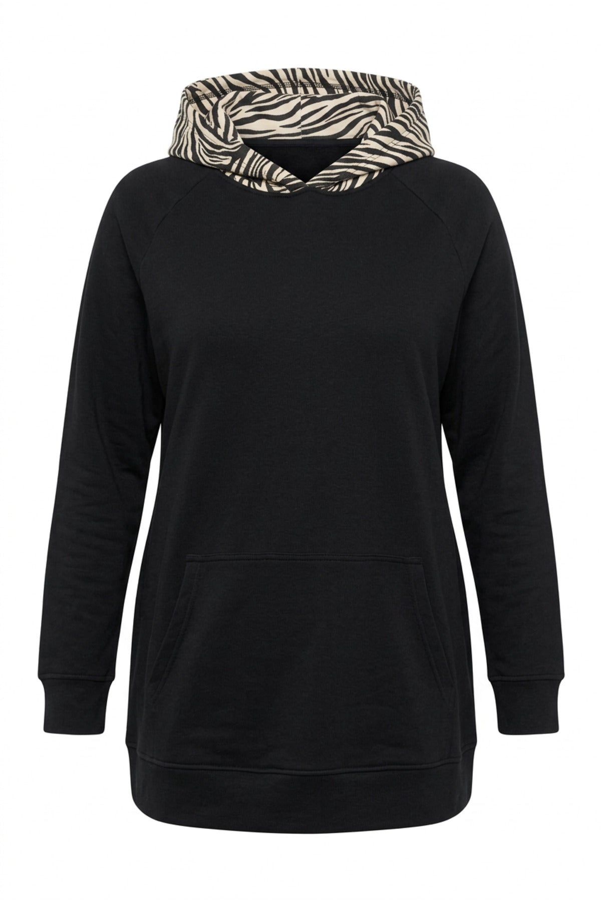 Plus Size Long Sleeve Pocketed Side Slit Patterned Hooded Sweatshirt