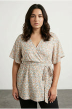 Wrap Neck Floral Blouse